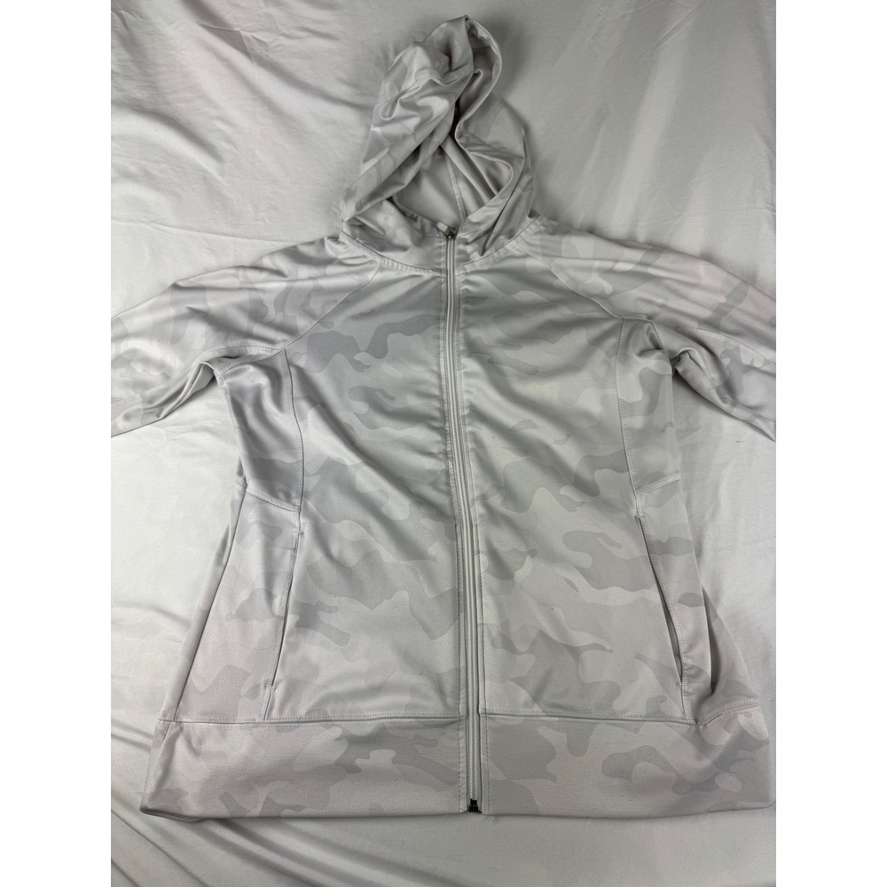 Athletic Zip Up Hoodie Camouflage‎ Print Activewear Jacket Gray White